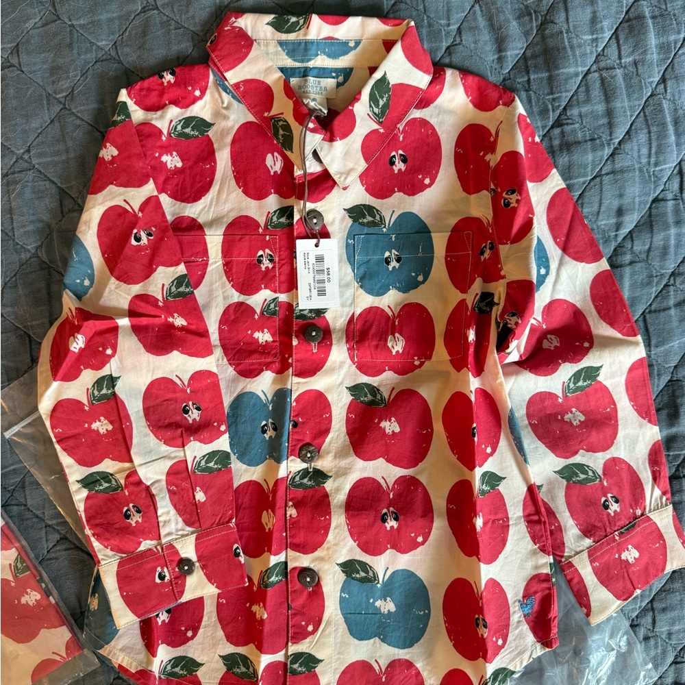 Pink Chicken Red and Blue Apple Print Kids Shirt
